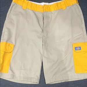 Dickies Tan Cargo Shorts with Yellow Accents
